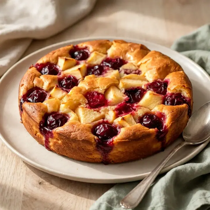 Clafoutis aux pommes et cerises à la mijoteuse