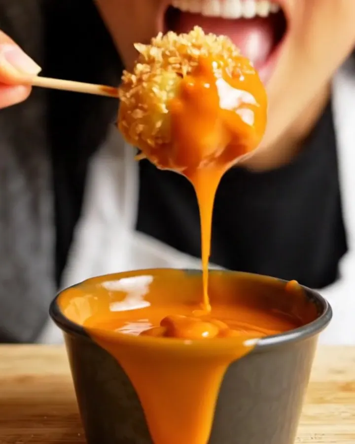 A close-up of crispy, golden-brown cauliflower florets tossed in a glossy, fiery orange Bang Bang sauce.
