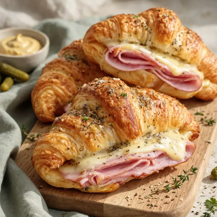 Croissants au jambon et fromage fondus