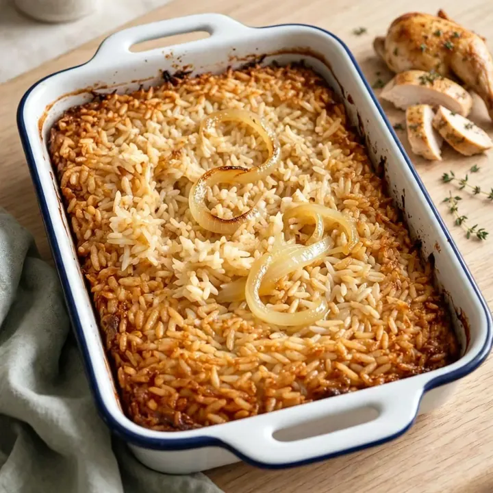 Easy One-Pan French Onion Butter Rice Bake
