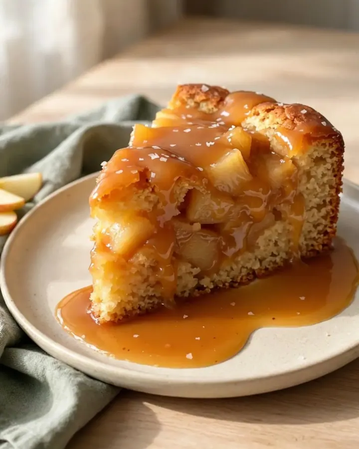 Gâteau renversé aux pommes et caramel au beurre salé dans une mijoteuse