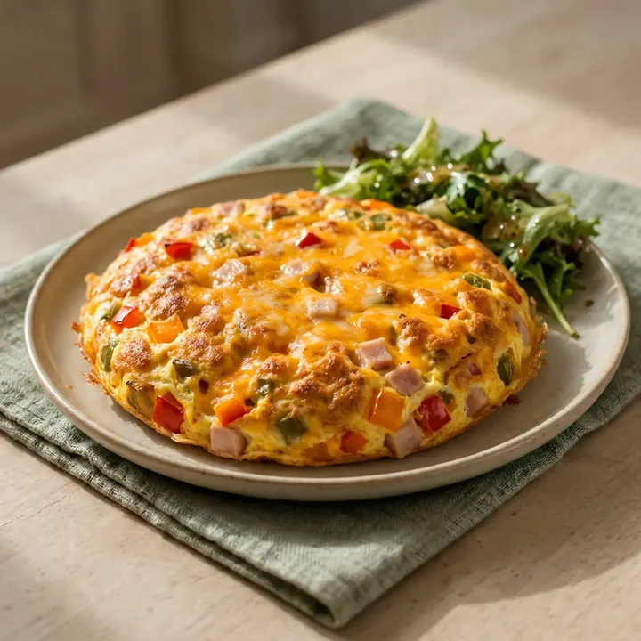 Omelette au four aux poivrons, jambon et cheddar