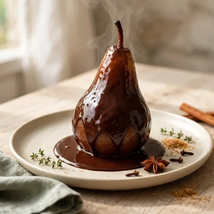 Poires pochées au chocolat et aux épices à la mijoteuse