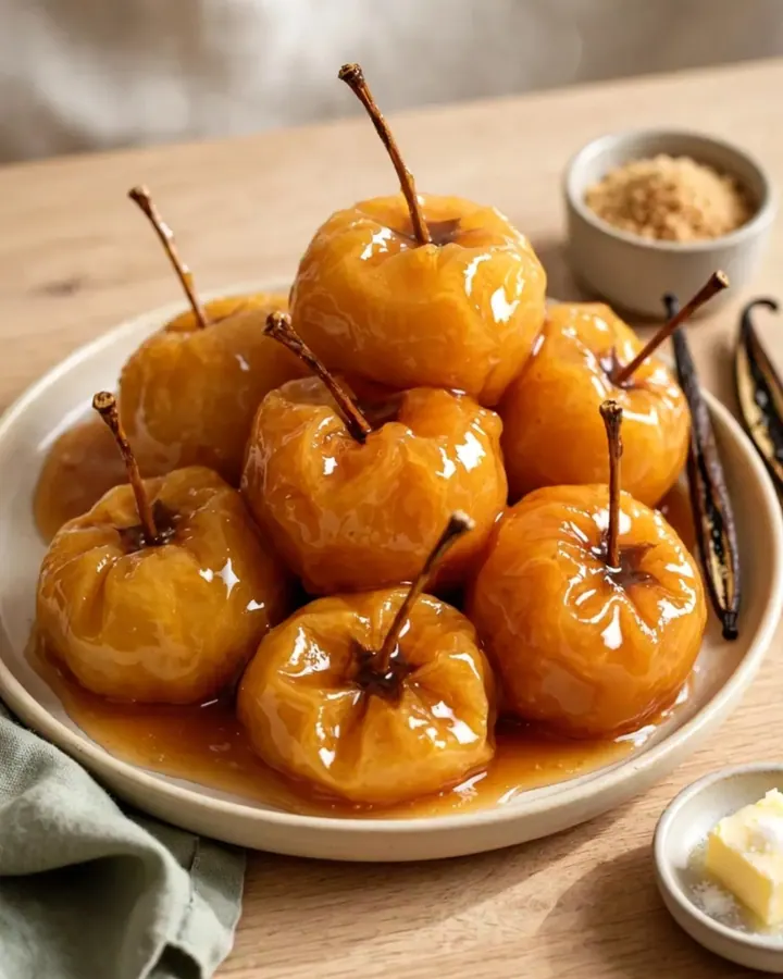 Pommes fondantes et brillantes nappées de caramel à la vanille dans une mijoteuse