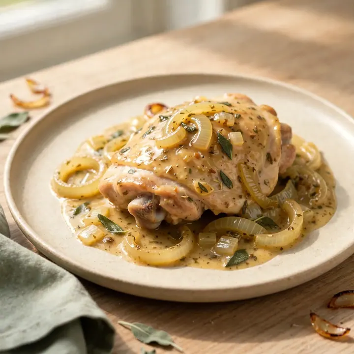 Poulet fondant à la sauge et au vin blanc