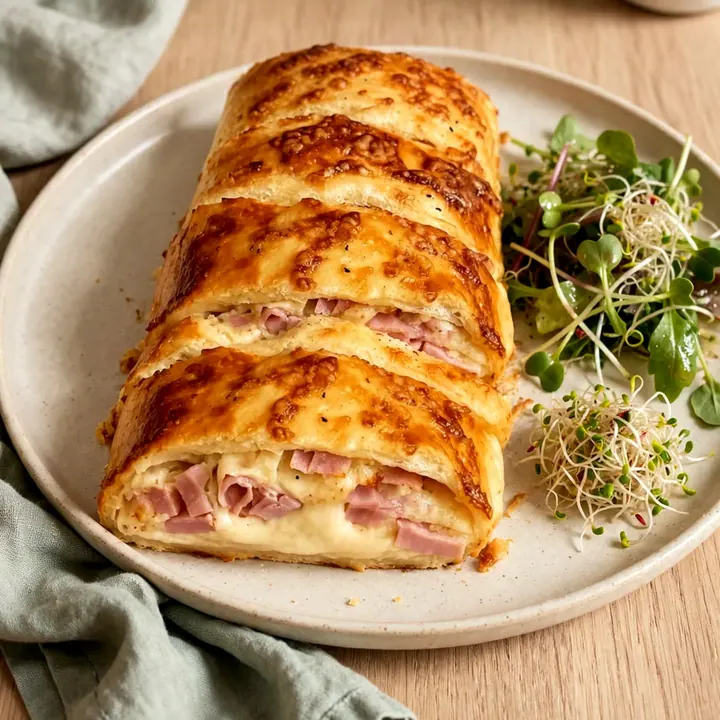 Roulé croustillant au jambon et fromage fondu
