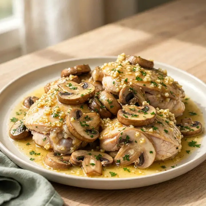 Slow Cooker Garlic Butter Mushroom Chicken Thighs