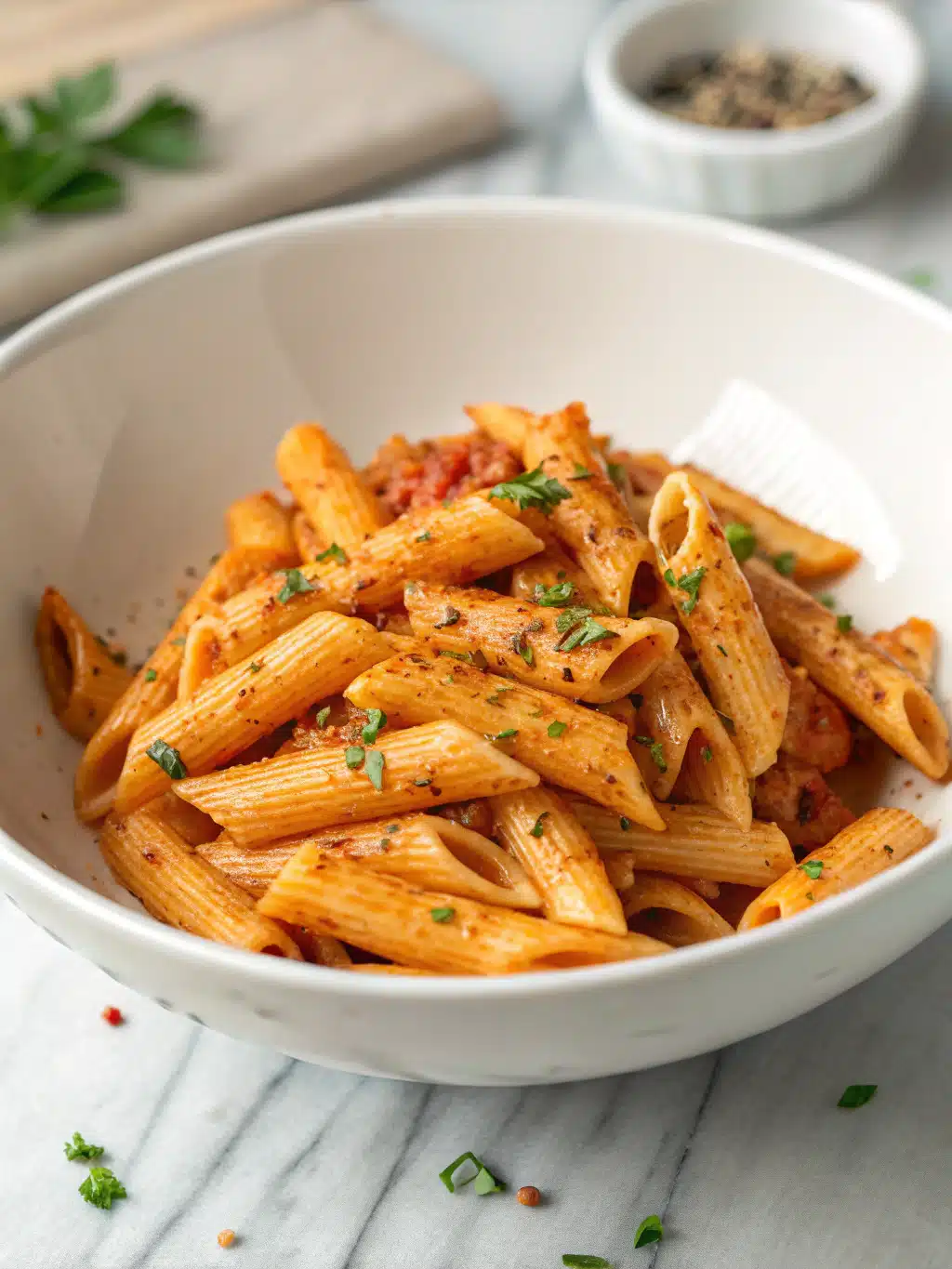 How to Serve spicy garlic penne pasta Recipe