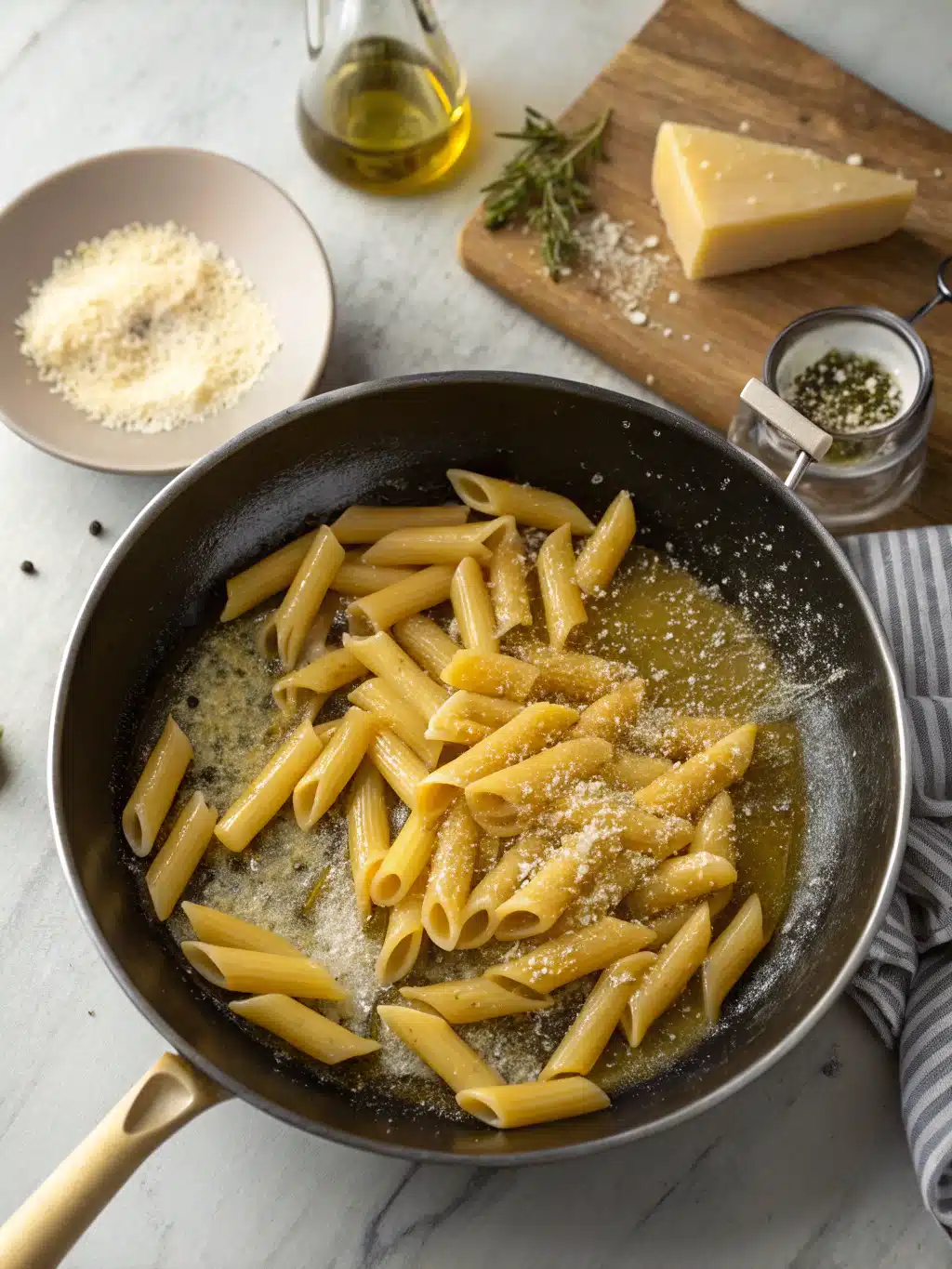 Easy step to make spicy garlic penne pasta Recipe