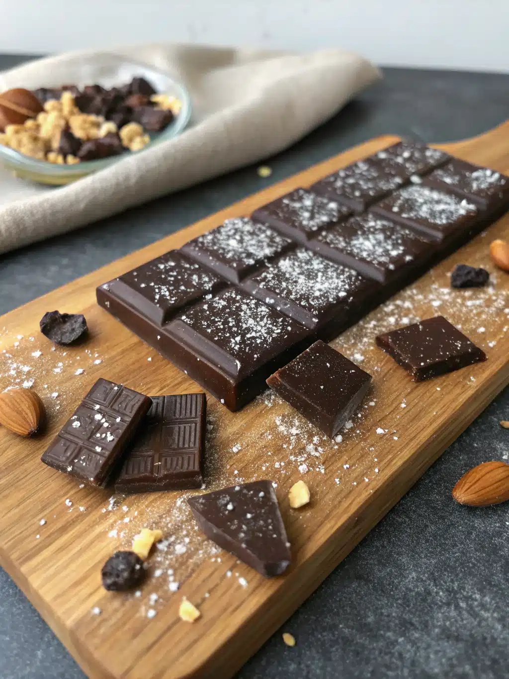 Gourmet chocolate bar plating Elegant serving presentation for Dubai dark chocolate bars