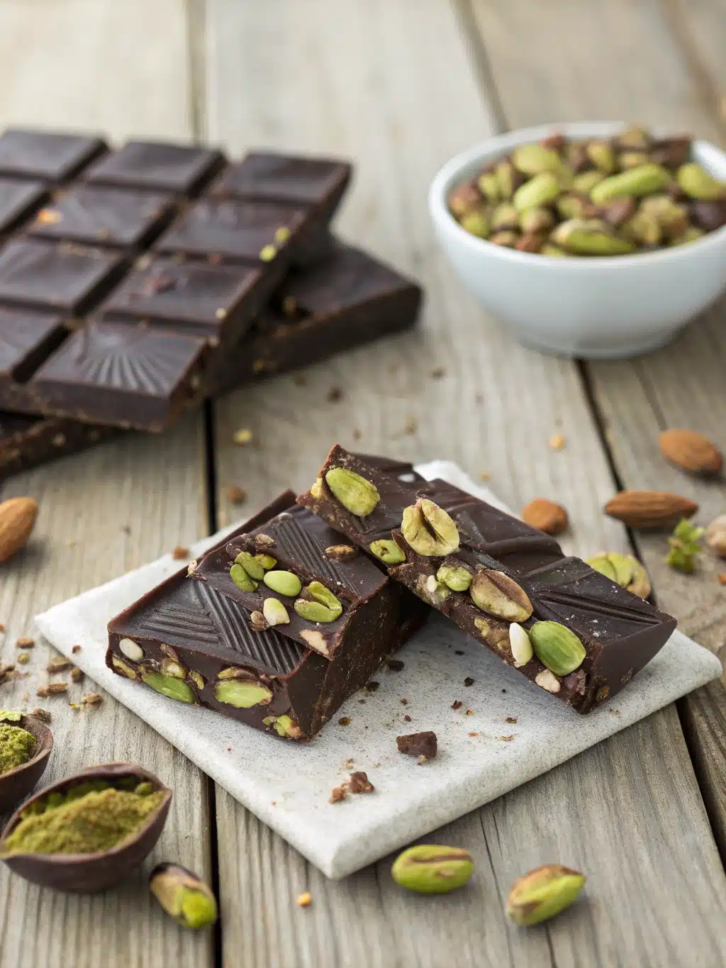 Middle Eastern dessert presentation with pistachios Elegant serving ideas for Dubai pistachio chocolate bar