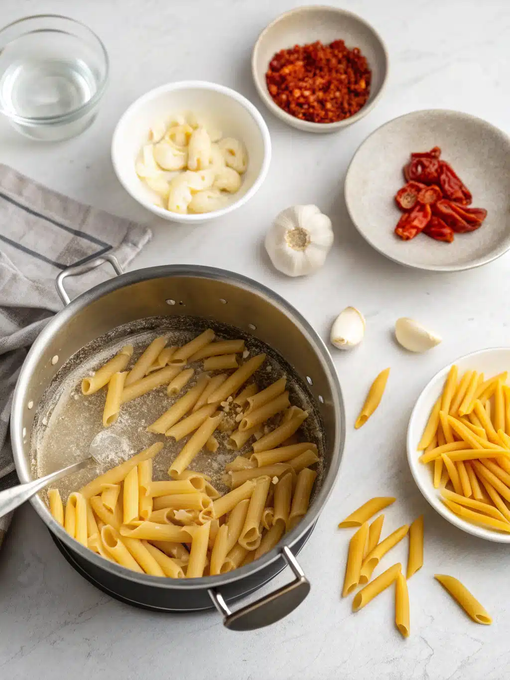 Easy step to make spicy garlic penne pasta Recipe