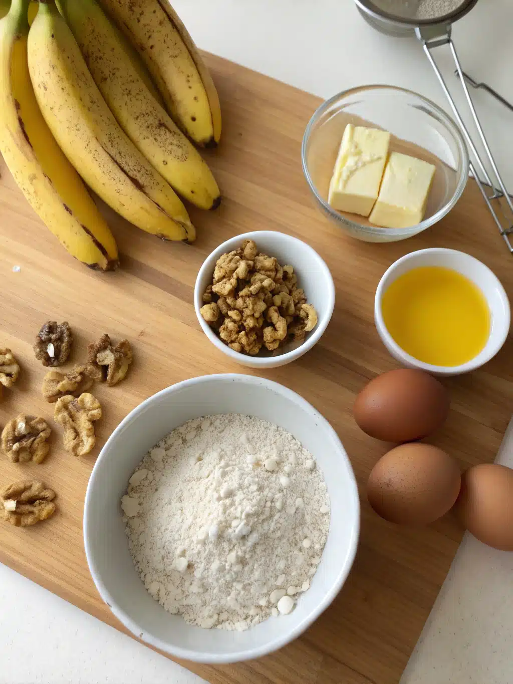 Fresh ingredients for homemade snickerdoodle banana bread