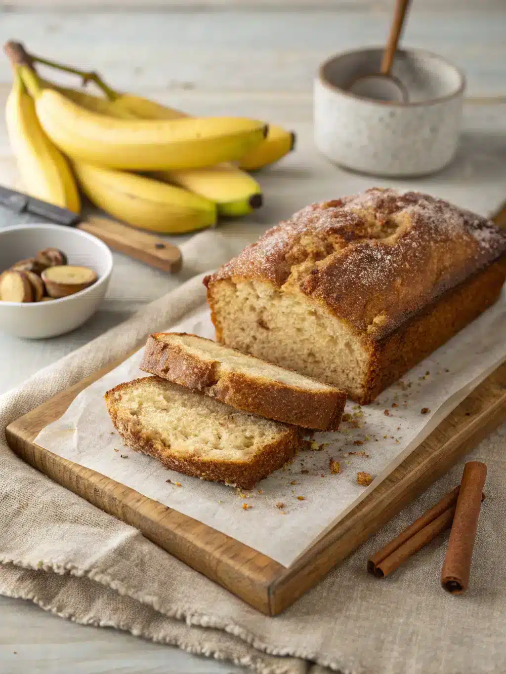Moist snickerdoodle banana bread recipe with ripe bananas and walnuts, baked to golden perfection. Easy homemade loaf perfect for breakfast or snacking.
