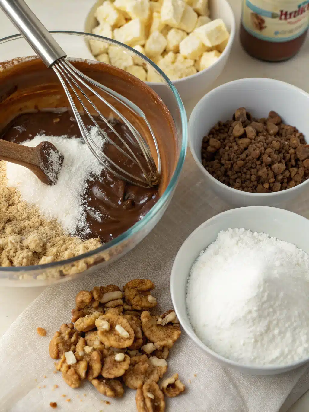 Combining textures for the perfect bite Mixing nuts and biscuits into chocolate for Dubai bars