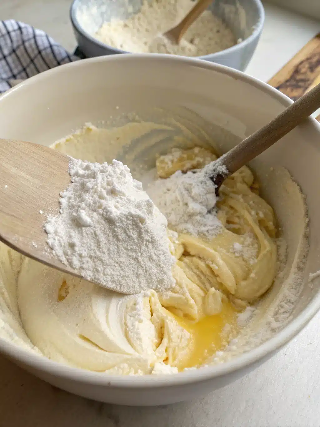 Mixing dry ingredients into snickerdoodle cookie dough