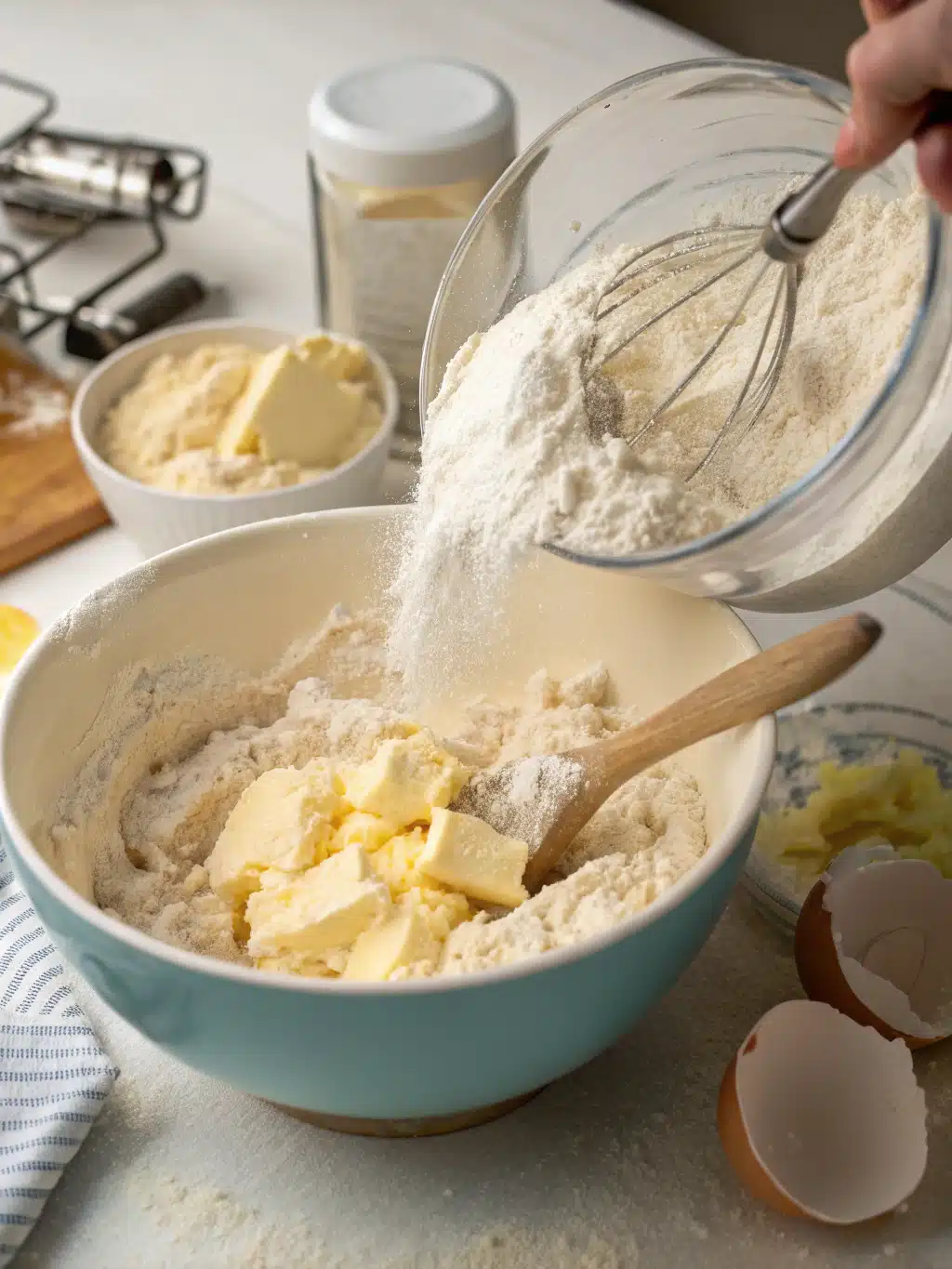 Whisking flour and spices for easy snickerdoodles Mixing dry ingredients for homemade snickerdoodles