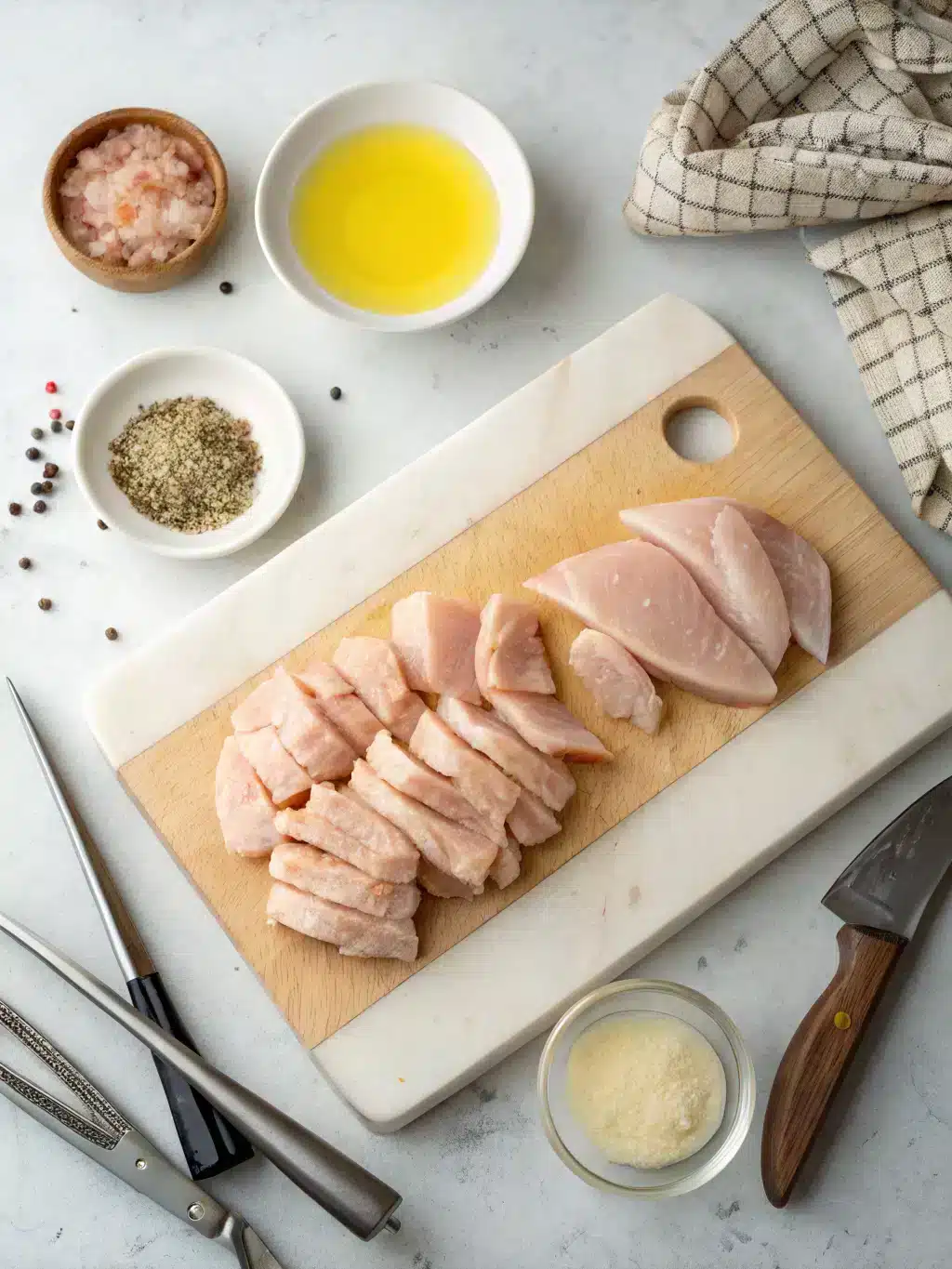 Mixing ricotta and Parmesan for stuffed chicken noodles