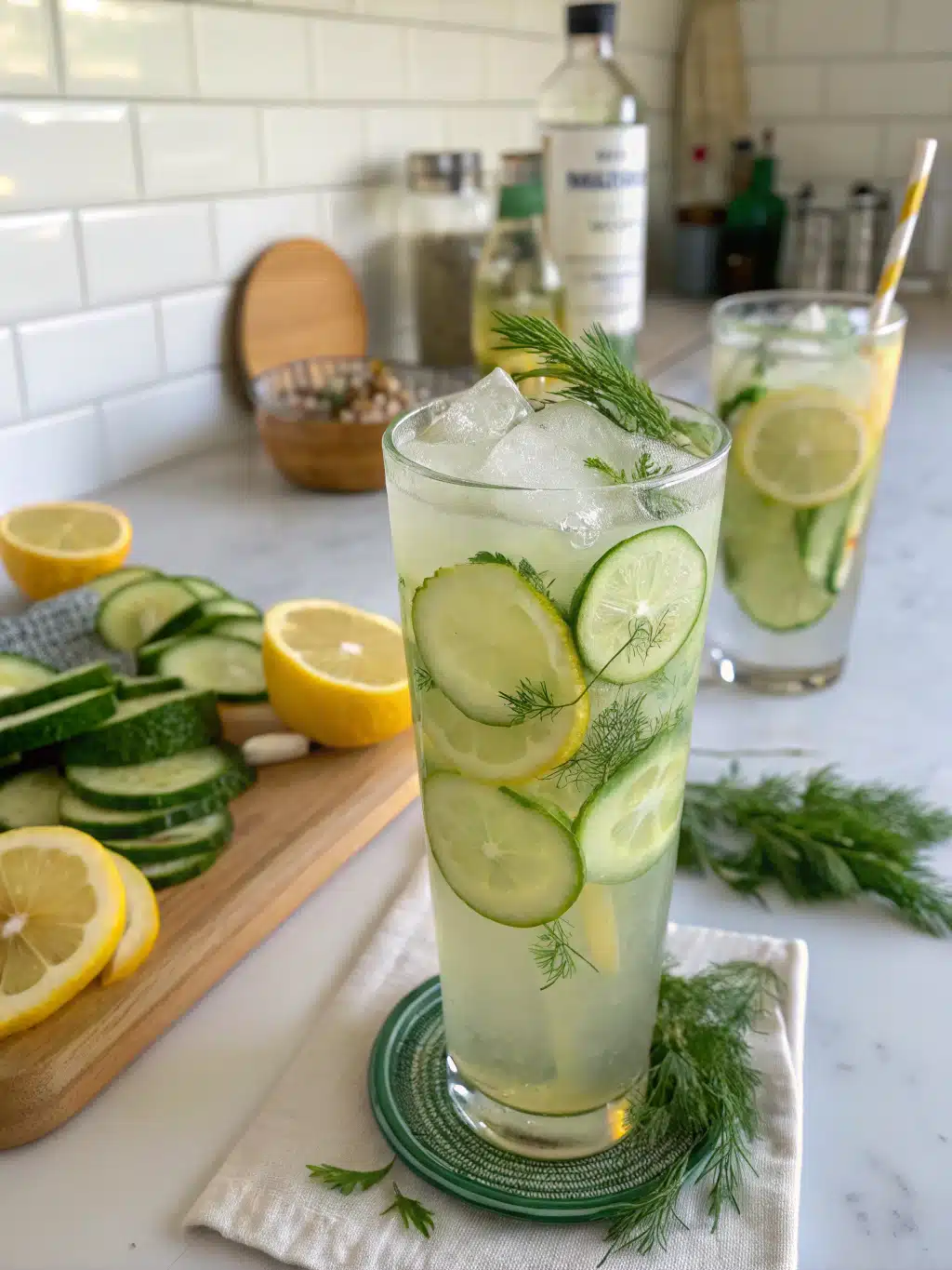This pickle lemonade drink blends dill pickle brine and lemon juice, served ice-cold for a bold, tangy refreshment with a hint of sweetness.