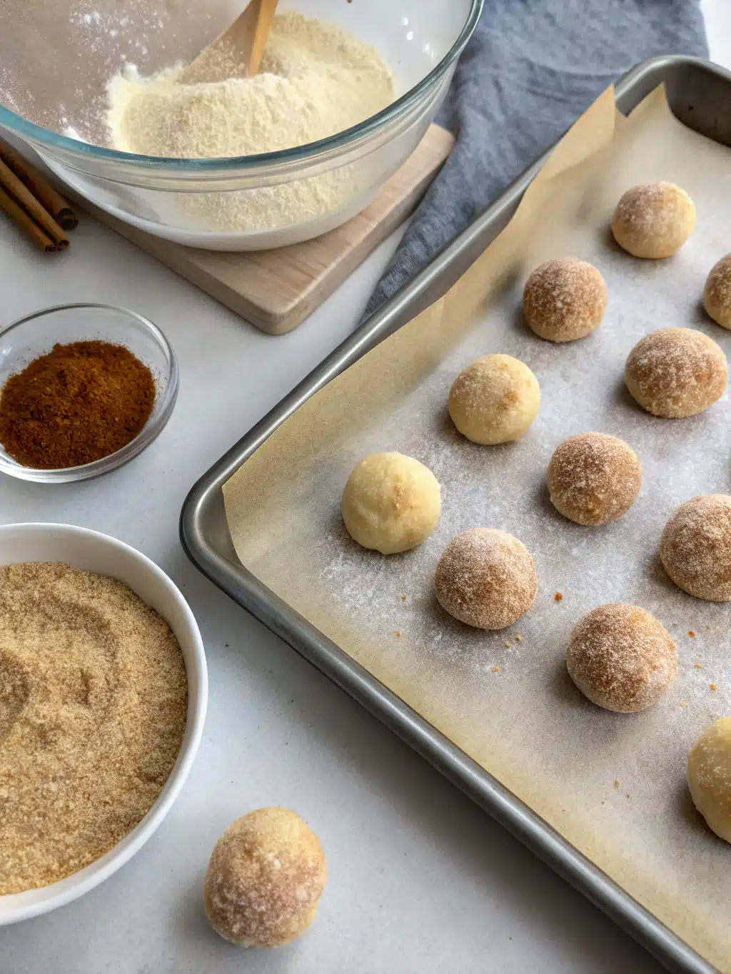 Golden cinnamon sugar cookies fresh from the oven Freshly baked snickerdoodle recipe no cream of tartar cooling on rack