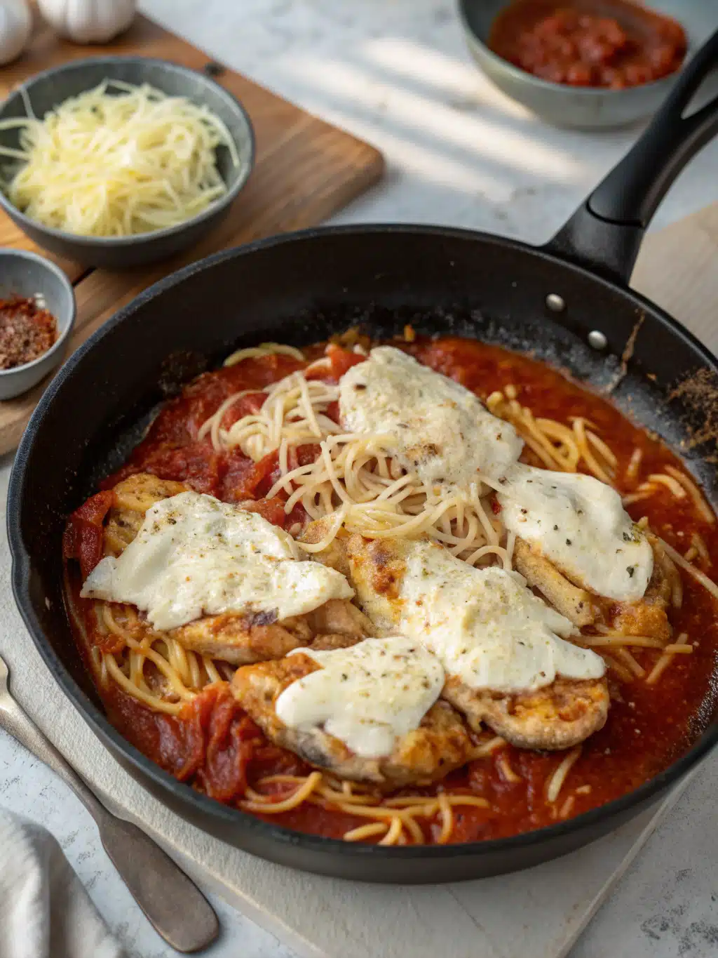 Finished stuffed chicken noodles garnished with parsley