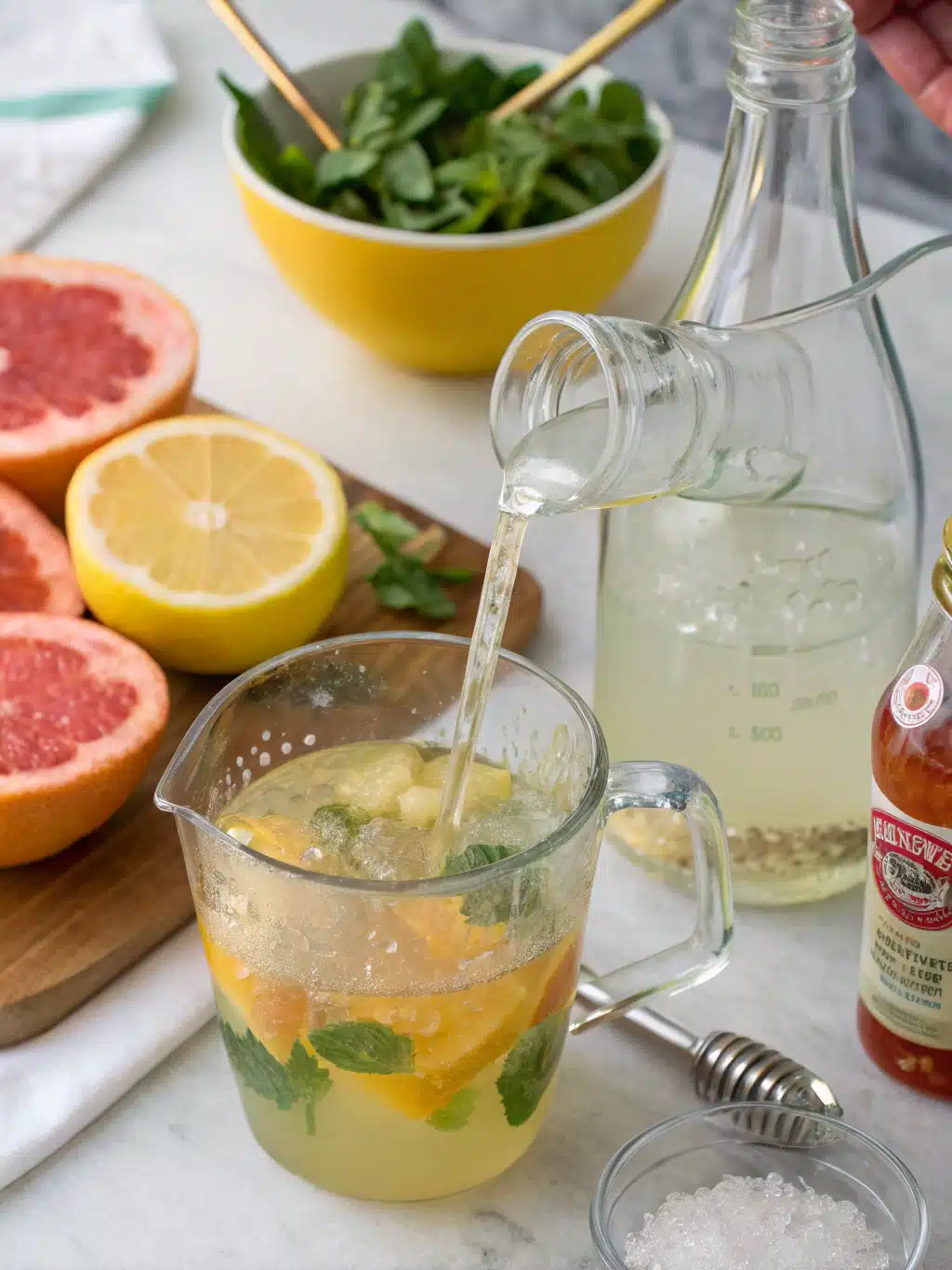 Pouring Japanese Mounjaro Recipe into glasses with ice