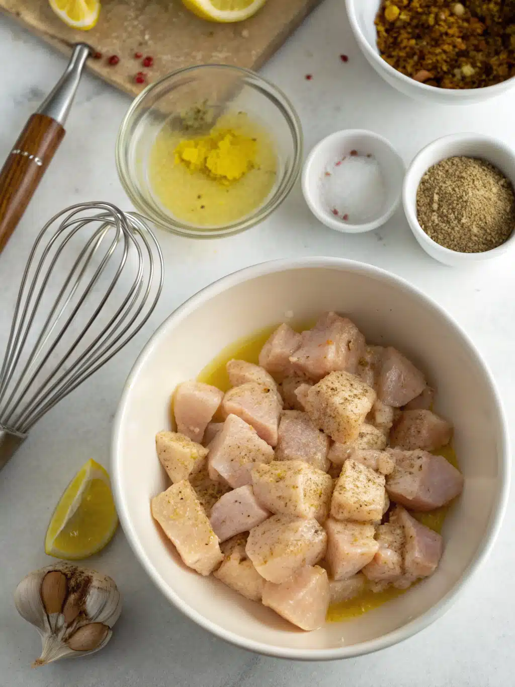 Grilling chicken souvlaki skewers on a barbecue