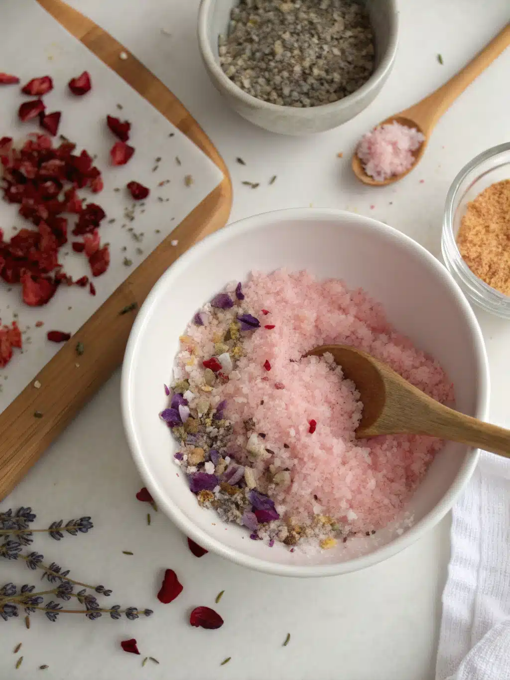 Drying mounjaro pink salt on a parchment-lined tray