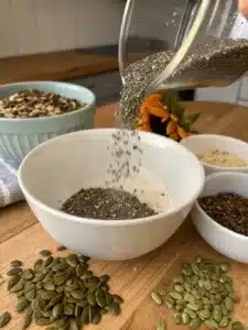 Try this easy bariatric seed recipe with chia, flax, and pumpkin seeds—mixed with almond milk and honey for a nutritious, ready-to-eat breakfast or snack.