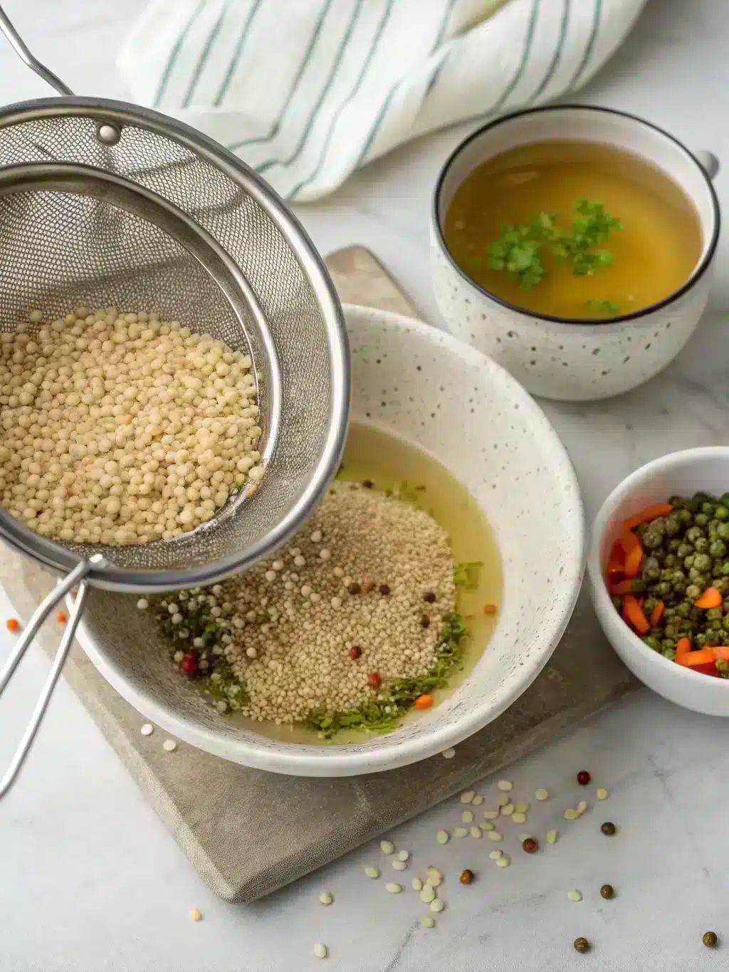 Whisking lemon dressing for a summer quinoa salad
