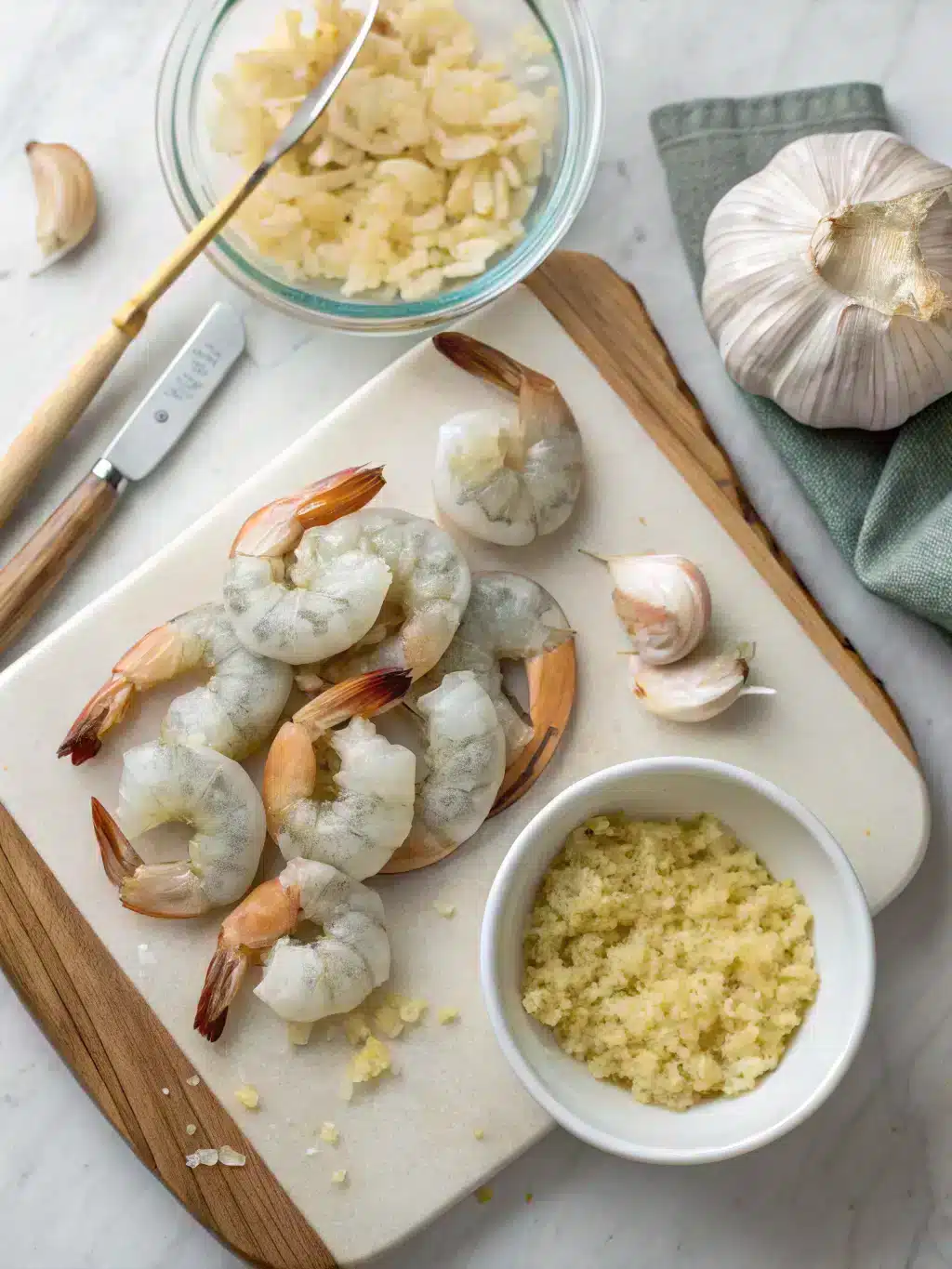 Sautéing garlic and ginger for shrimp noodle bowl in a pot