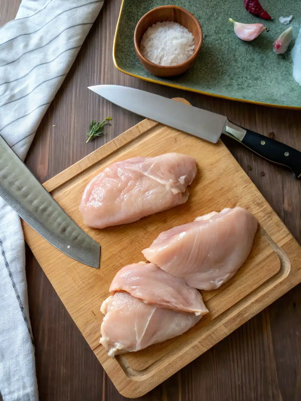 Mixing cheese and spinach filling for stuffed chicken breasts