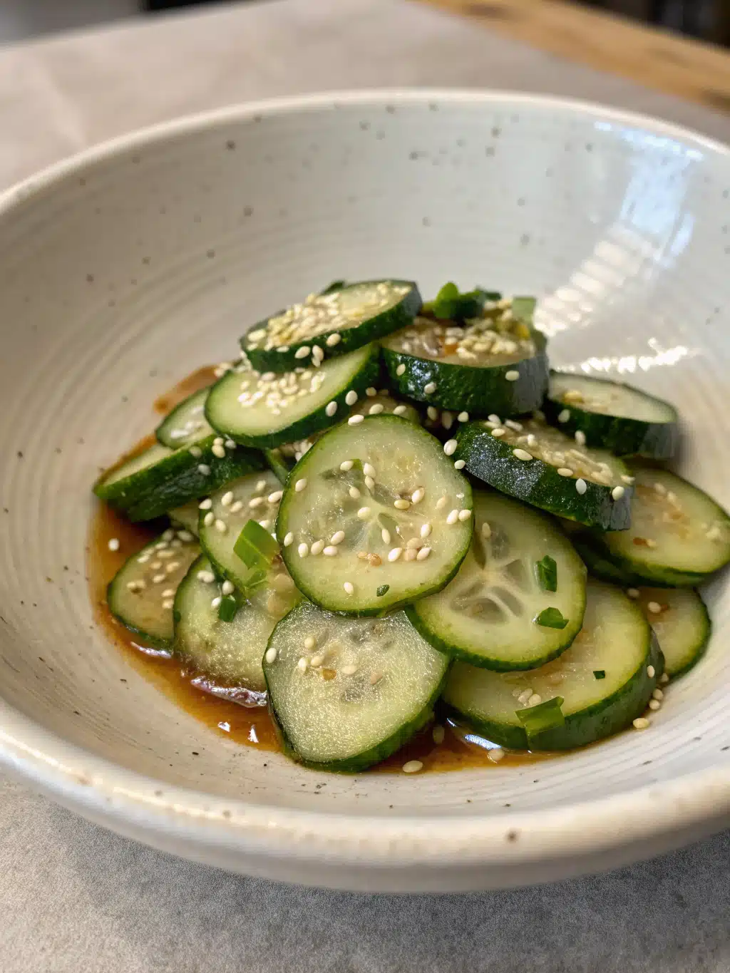 Korean cucumber salad served alongside grilled meats and rice