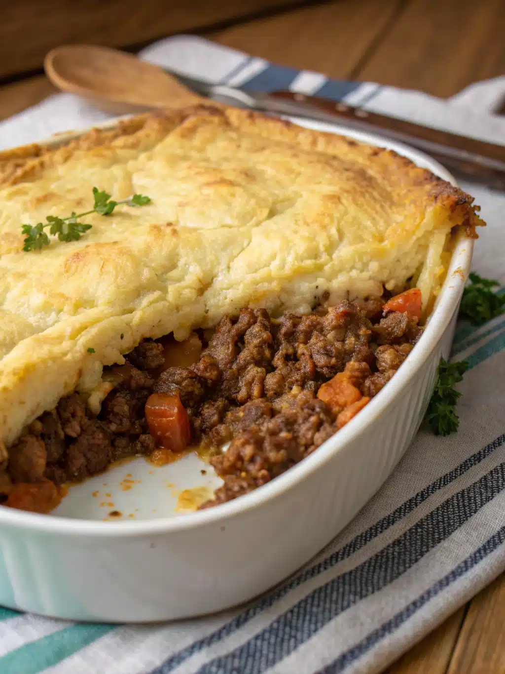 Creamy angel beef casserole features ground beef simmered in tomato sauce, layered with noodles and cheese, then baked to golden perfection. Comfort food at its best!