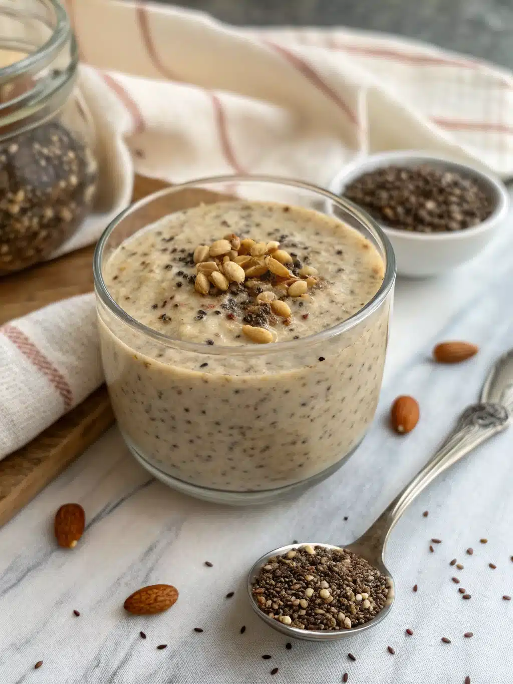 Try this easy bariatric seed recipe with chia, flax, and pumpkin seeds—mixed with almond milk and honey for a nutritious, ready-to-eat breakfast or snack.