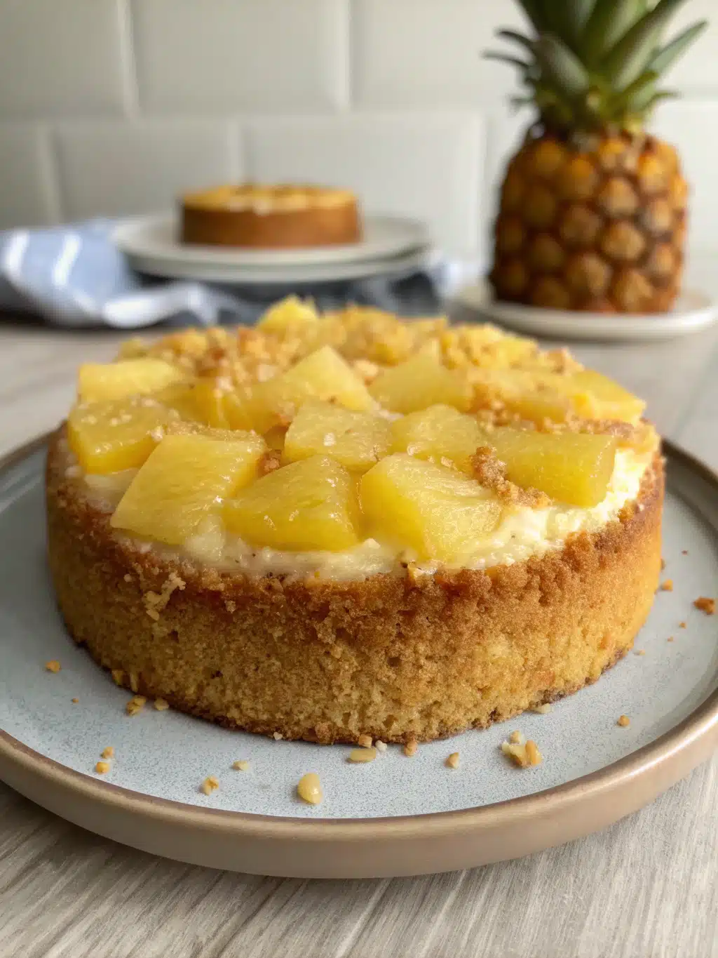 Elegant serving ideas for pineapple cake recipe with fresh berries and mint garnish