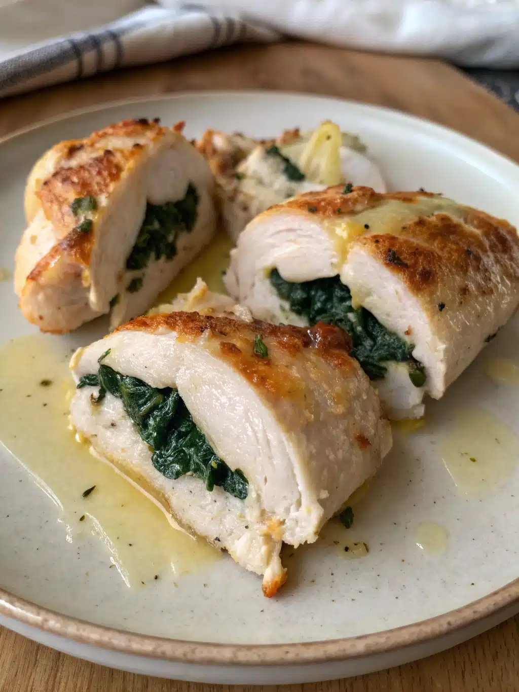 Plated stuffed chicken breasts with roasted vegetables and mashed potatoes