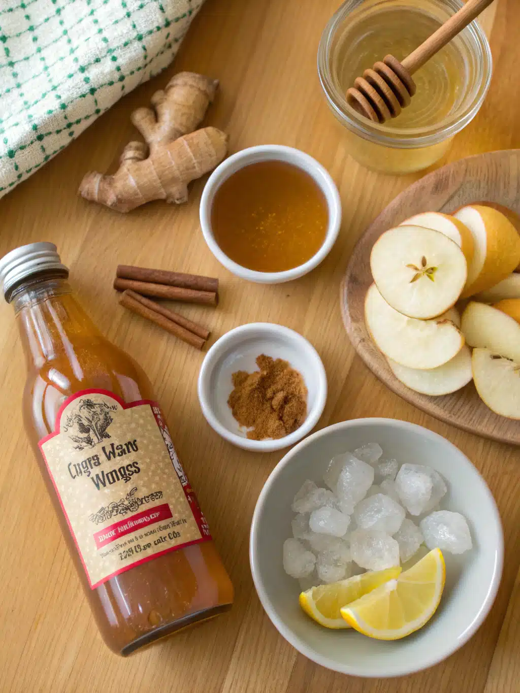 Fresh ingredients for homemade apple cider vinegar drink