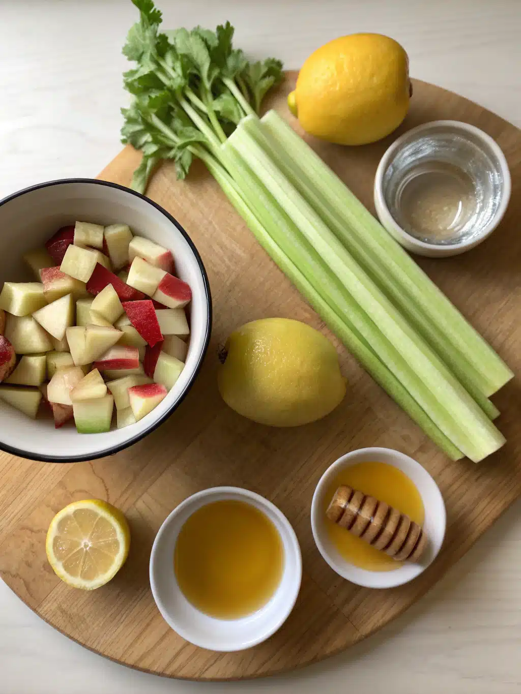 Celery apple juice ingredients Fresh ingredients for homemade celery apple juice