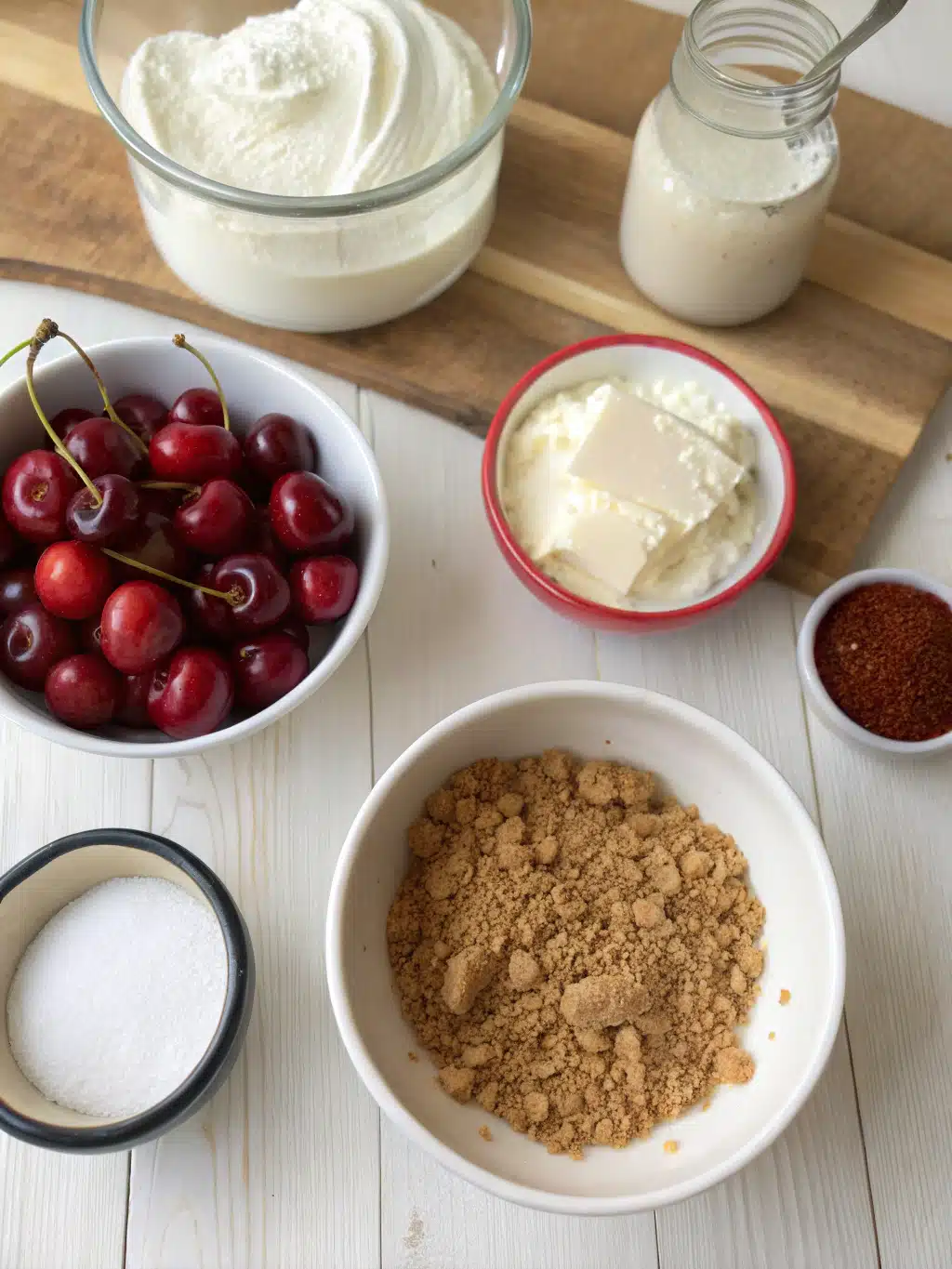 Fresh ingredients for homemade cherry cheesecake ice cream