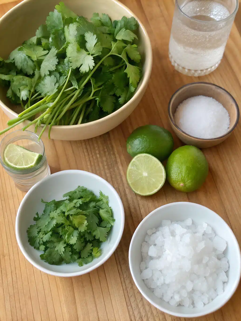 Vibrant cilantro and limes ready for blending Fresh ingredients for homemade cilantro lime juice