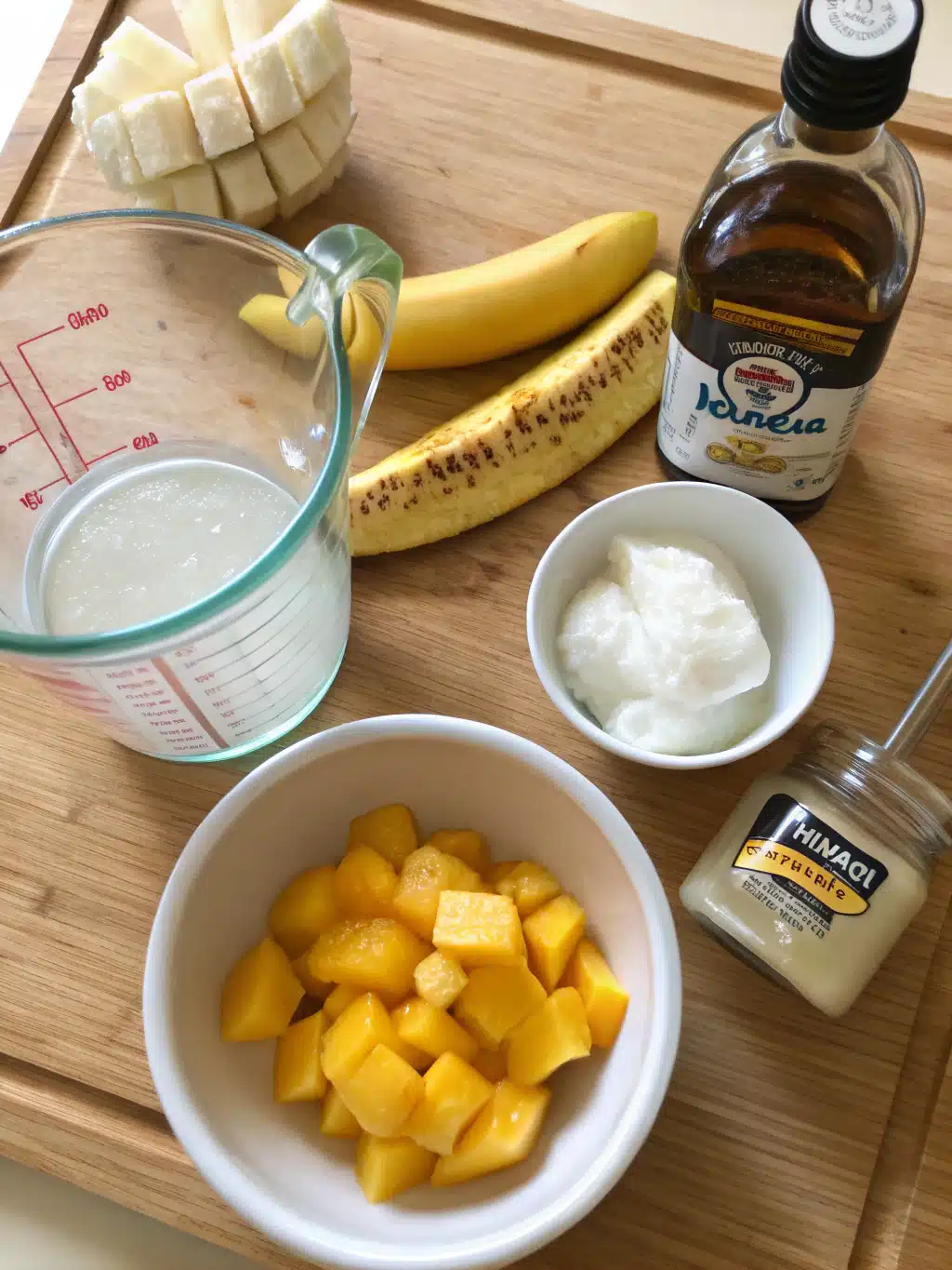 Fresh ingredients for a tropical coconut water smoothie