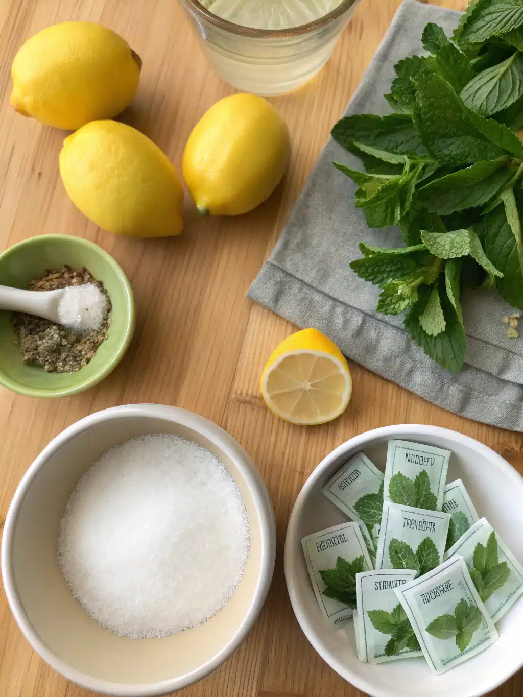 Fresh ingredients for homemade green tea lemonade