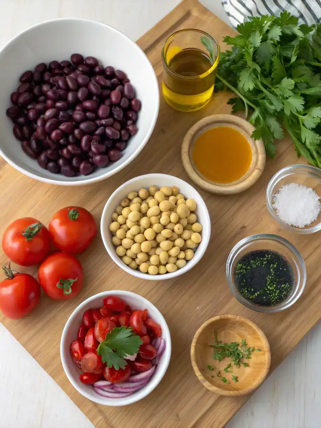 Easy bean salad recipe with chickpeas, black beans, and fresh veggies, tossed in a tangy honey-cumin dressing. Perfect chilled or at room temperature.