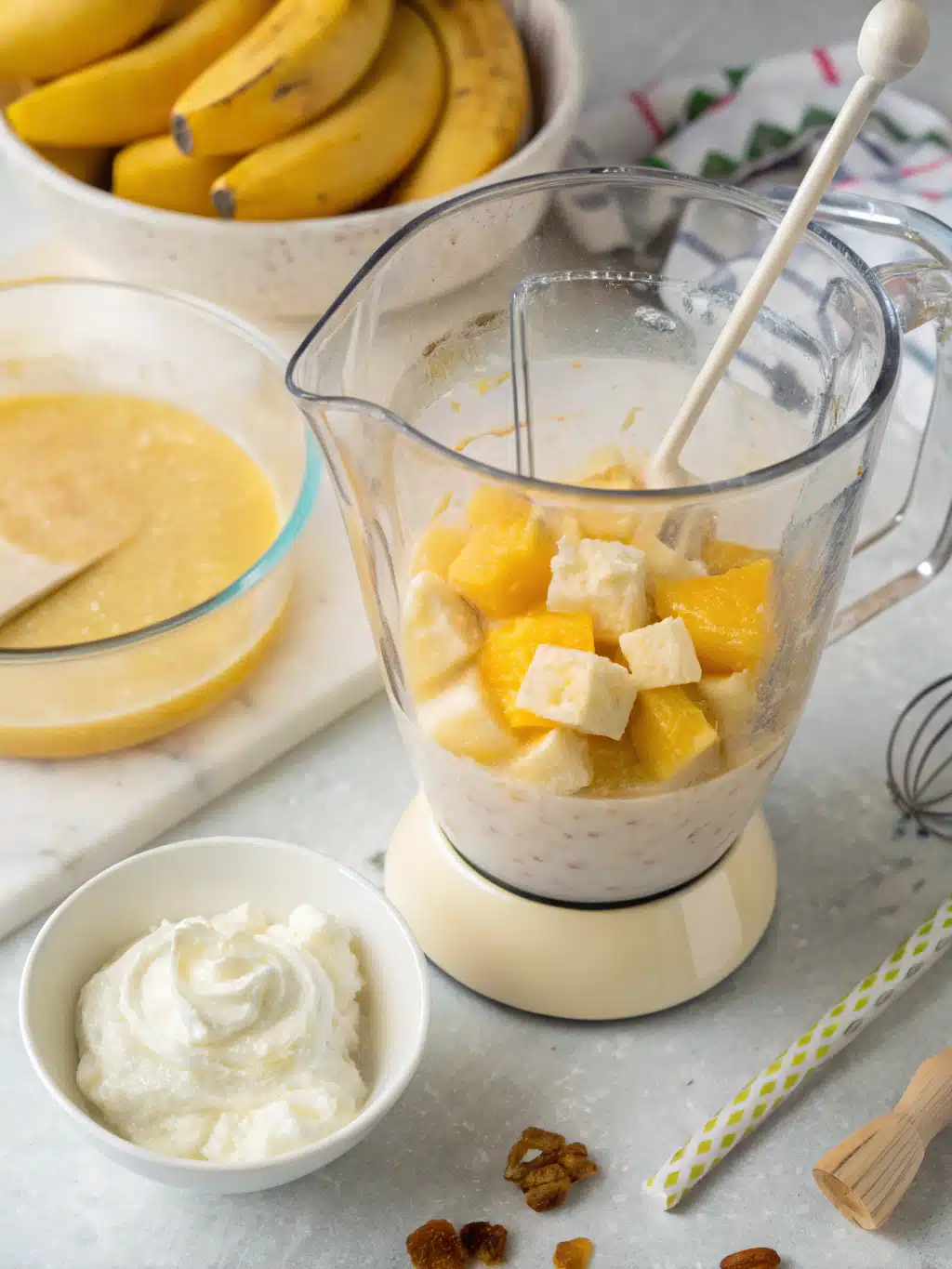 Final blending stage for a creamy coconut water smoothie