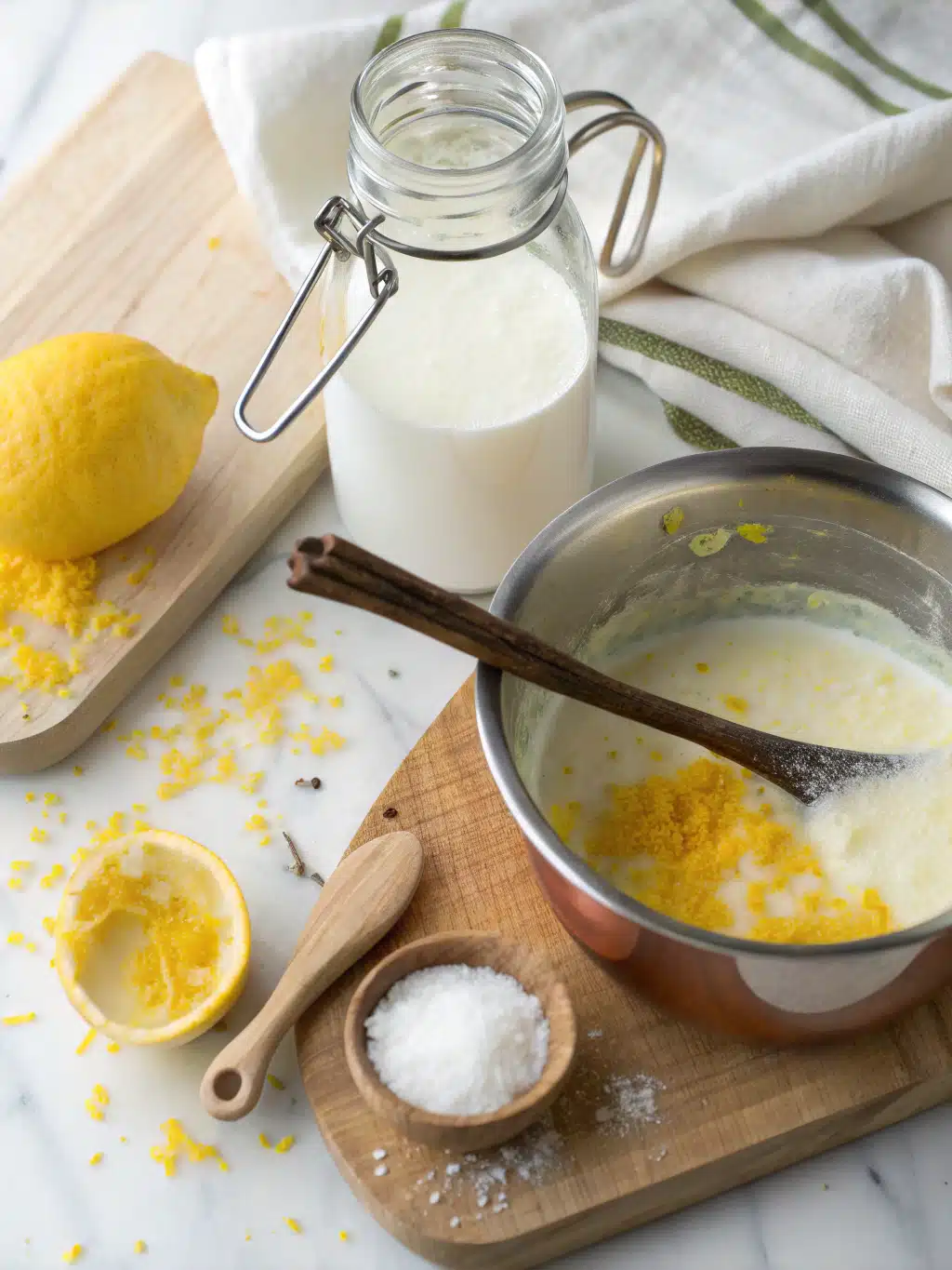Mixing shredded coconut into lemon coconut gelato