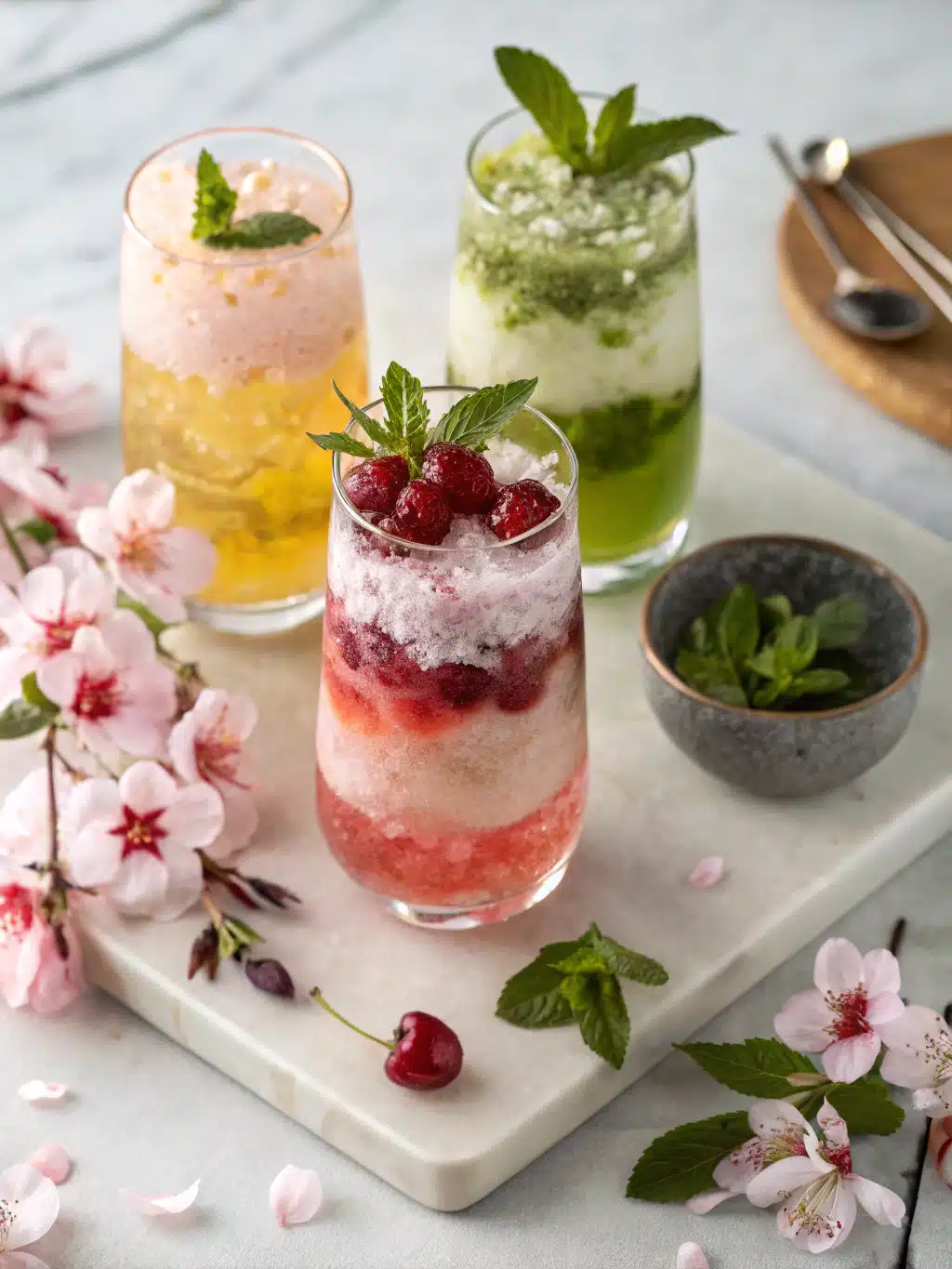 Refreshing Japanese mocktail recipes featuring green tea, lemon, and grapefruit—perfectly chilled and garnished with mint for a vibrant sip.