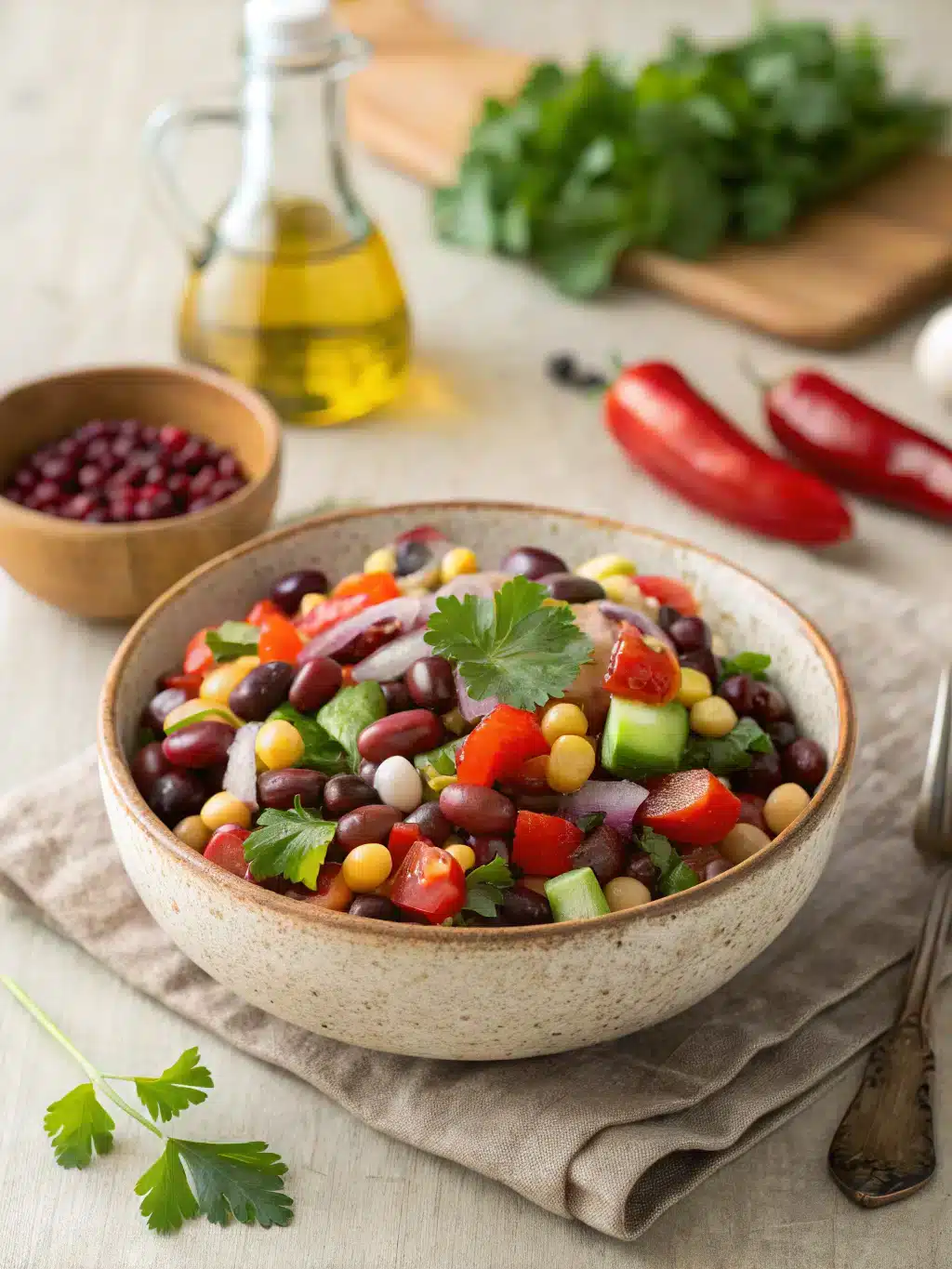 high protein bean salad recipe lunch honey-cumin freshness