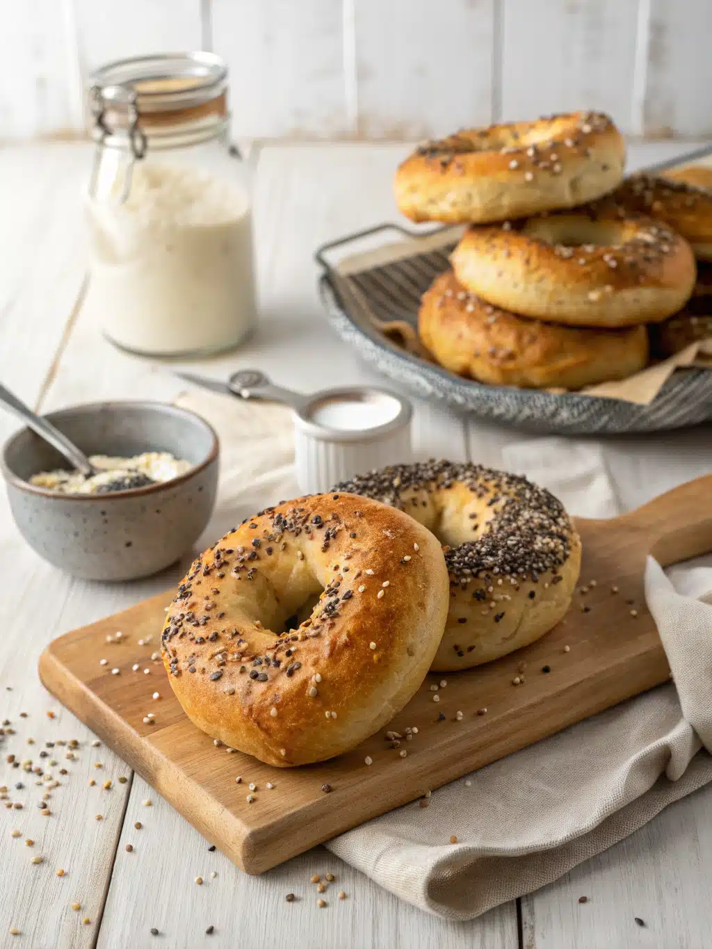 Learn how to make delicious gluten free bagels with a gluten-free flour blend, topped with everything seasoning and baked to golden perfection.