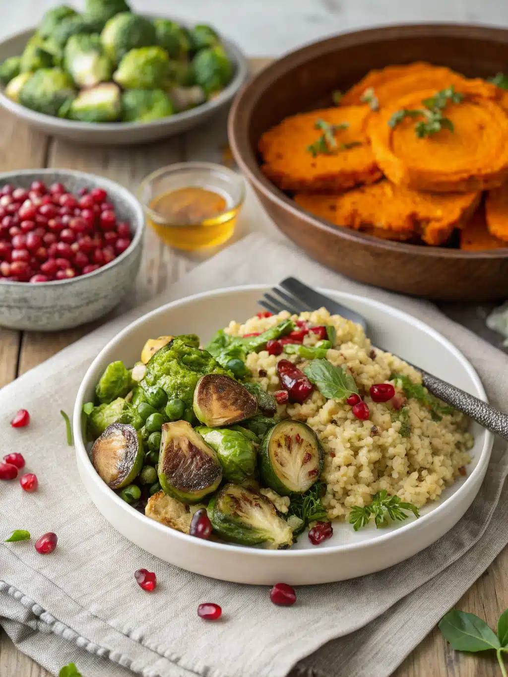 Roasted Brussels sprouts with pecans and cranberries as healthy Thanksgiving sides